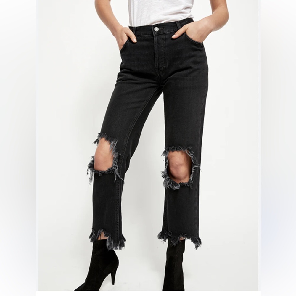 🔥NEW🔥Free People Black Jeans Maggie Straight Leg High Rise Sz 23 PriceFirm!